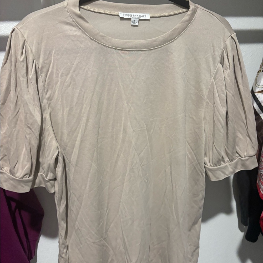Green Envelope Taupe Blouse